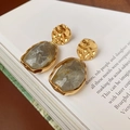 Detail shot of vintage resin earrings with grey marble texture on a white book page - Gray Marble Irregular Style / Silver Earring Post - Grey