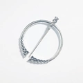 Silver Viking penannular brooch with intricate Celtic knot patterns for capes and shawls - D-992 Silver