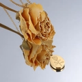 Gothic style gold necklace featuring oval pendant with rose engraving on mirror surface - Vintage Gold Rose Oval Plate (K-1582)