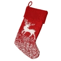 Calza natalizia in maglia rossa e bianca con motivi di renne bianche e fiocchi di neve - Stile Alce / Rosso