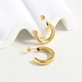 Thick gold-plated hollow round hoop earrings with a matte brushed metallic finish - Gold C-Shape