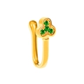 U-shaped gold nose ring with green four-stone clover gem inlay for non-pierced wear - KC Gold