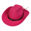 Rose red wool felt western cowboy hat with black leather band and bull head ornament - Rose Red
