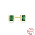 Rectangle emerald stud earrings in 925 sterling silver with a gold finish - 925 Silver / Gold #2 Green Zircon