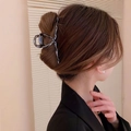 Elegant large dark gray butterfly hair claw clip with streamlined design for thick hair - Streamlined Twisted Wave Style / Large / Black / Gunmetal