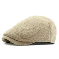 Beige waffle knit beret cap for men and women featuring retro British style and soft texture - Adjustable / Khaki