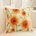 Linen sunflower throw pillow with vibrant orange petals and cream tassel fringe accents - 45x45cm Pillow Cover / Sunflower 2768