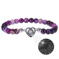 Pink zebra jasper beaded bracelet with silver heart projection pendant for women - Heart-Purple Banded Agate