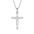 S925 silver cross necklace with heart-shaped pave-set crystals on a delicate chain - D686 Vintage Design / White Gold with Cross Chain