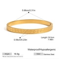 Gold stainless steel floral engraved open bracelet with dimensions 19cm and 5.88cm diameter - Gold Floral Engraved Bangle(JDB0303004)
