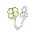 Minimalist S925 sterling silver open ring featuring lucky pearlescent clover design - Four-Leaf Clover Open Style (SCR1049-E)