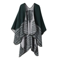 Double-sided shawl with dark green finish and grey paisley pattern details - Green Lace Pattern