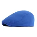 Classic dark blue knitted flat cap for men with detailed double-stitched side seam - Adjustable / Blue