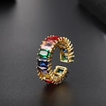 Adjustable gold ring with rectangle rainbow cubic zirconia in a minimalist style - Adjustable Rainbow Eternity Style