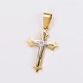 Detail van een tweekleurige goud- en zilveren kruishanger met fonkelende zirkonia inleg - Alleen Hanger (Zonder Ketting) / Goud & Zilver