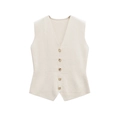Detalle del chaleco de punto blanco roto con escote en V y cinco botones dorados - S / Tops / Blanco
