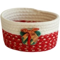 Handwoven beige and red cotton storage basket with festive green gift box decor - Christmas Gift Box Style 15*12cm
