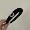 Elegant black velvet headband with a sparkling round rhinestone accent for women - Circle - Satin Texture