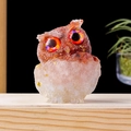 Red-brown owl resin ornament with natural crystal stones and gold foil flakes - Mixed Style-Red Agate+Rose Quartz+Opal