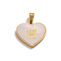 Golden heart pendant with white mother of pearl and letter H initial for jewelry making - Letter H / Gold