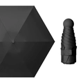 Compact black foldable sun umbrella with vinyl coating for UV protection, top and folded view - Without Box / 6 Ribs Ordinary Black Glue / Black