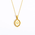 Gold oval pendant necklace featuring a white center with the letter Q engraving - Letter Q - Gold