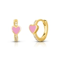 Pink heart-shaped hoop earrings with gold plating and sparkling white zircon accents - LN0528-2 Pink Heart Zirconia Hoop Earrings