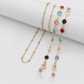 Colorful gemstone eyewear chain with gold alloy link and anti-slip rubber loop - 70cm / Bezel Set Mixed Color Glass