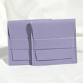 Lavender purple faux leather jewelry pouch with snap closure and embossed logo - 8*8cm / Deep purple
