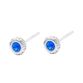 Punk style silver earrings for men featuring deep blue round gemstone inlays - Klein Blue Round Diamond Pair / Klein Blue