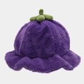 Detailed view of the soft purple plush fabric and green fruit stem of the mangosteen hat - M (56-58cm) / Purple