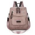 Sac à dos polyvalent en cuir PU rose poudré avec plusieurs poches et bretelles réglables - Rose