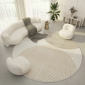 Modern minimalist round beige and white geometric line pattern living room area rug - 60x60cm / Simple Geometric B