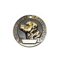 Antique bronze pet ID tag featuring a detailed relief of a Rottweiler dog head - Rottweiler