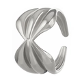Silver-toned shell-shaped open ring featuring unique radial ribbed design and polished finish - Steel Shell Pleated (N-674)