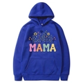 Blue Mama Est 2025 Coquette Hoodie with colorful floral lettering on white background - Sapphire Blue