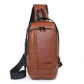 Waterproof brown PU leather crossbody chest bag with anti-theft lock and USB port - Amber
