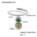 Bague ouverte en acier inoxydable avec pendentif ananas en zircon et émail jaune - Bague Ananas (TXA444) / US 7 / Acier