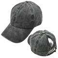 Detailed back view of a washed grey ponytail baseball cap with a functional hole design - Dark Green / Adjustable