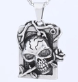 Ciondolo gotico con teschio e rosa in finitura argento antico e catena a scatola - Colore Acciaio Senza Catena(D0402)