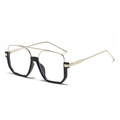 Fashionable black and gold double-bridge geometric sunglasses with oversized frame - Gold Frame Black Ring Clear Lens C7