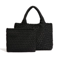 Elegante set borsa tote intrecciata nera con pochette interna coordinata - Nero