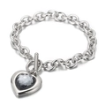 Silver stainless steel OT clasp bracelet featuring a grey crystal heart pendant - Silver Dark Grey Heart (KB162150-Z)