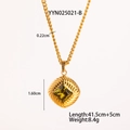 Detailed view of square green zircon pendant with gold twisted edges and sizing info - Olive Green Square Necklace(YYN025021-B)