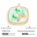 Golden stainless steel sea shell pendant with blue enamel and white pearls for DIY jewelry - Square Mermaid Tail Pendant (PJ91713)
