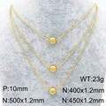 Set di collane a tre strati in acciaio al titanio dorato con ciondoli a sfera da 10mm - Perla Rotonda Dorata (KN289080-Z) / Set a 3 strati