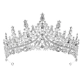 Close-up of silver bridal crown with drop-shaped crystals and sparkling rhinestones - Silver & White Crystal