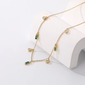 S925 silver necklace with golden chain featuring green rectangle and white round zircons - Gold Green Square