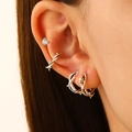 Silver gothic punk ear cuff set featuring thorn designs and clear zircon stud earrings - Thorn Style Earring Set (DZ-1040)