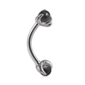 Detailed view of silver stainless steel curved barbell with dragon claw holding a grey stone - Opal Black